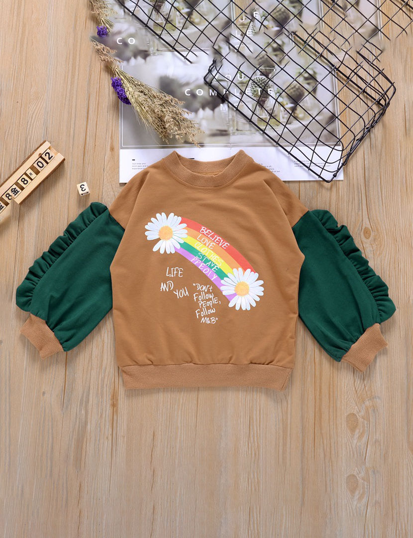 

Lovely Stylish O Neck Print Patchwork Deep Yellow Girl Hoodie