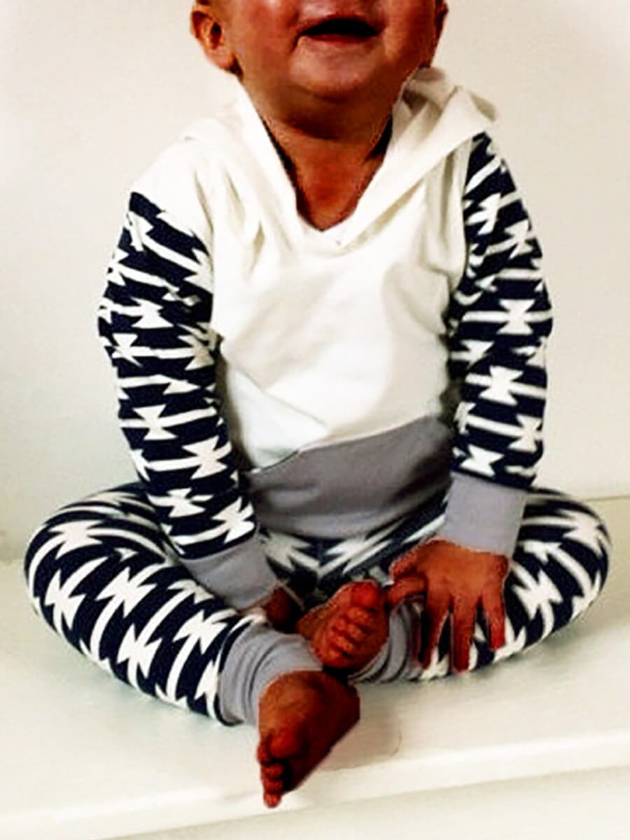 

Lovely Casual Hooded Collar Print Patchwork White Boy Two-piece Pants Set