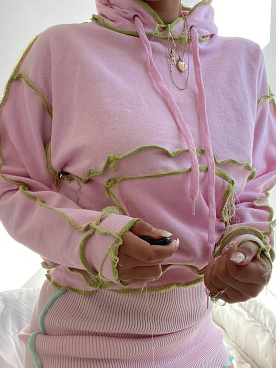 

Lovely Casual Hooded Collar Patchwork Pink Hoodie