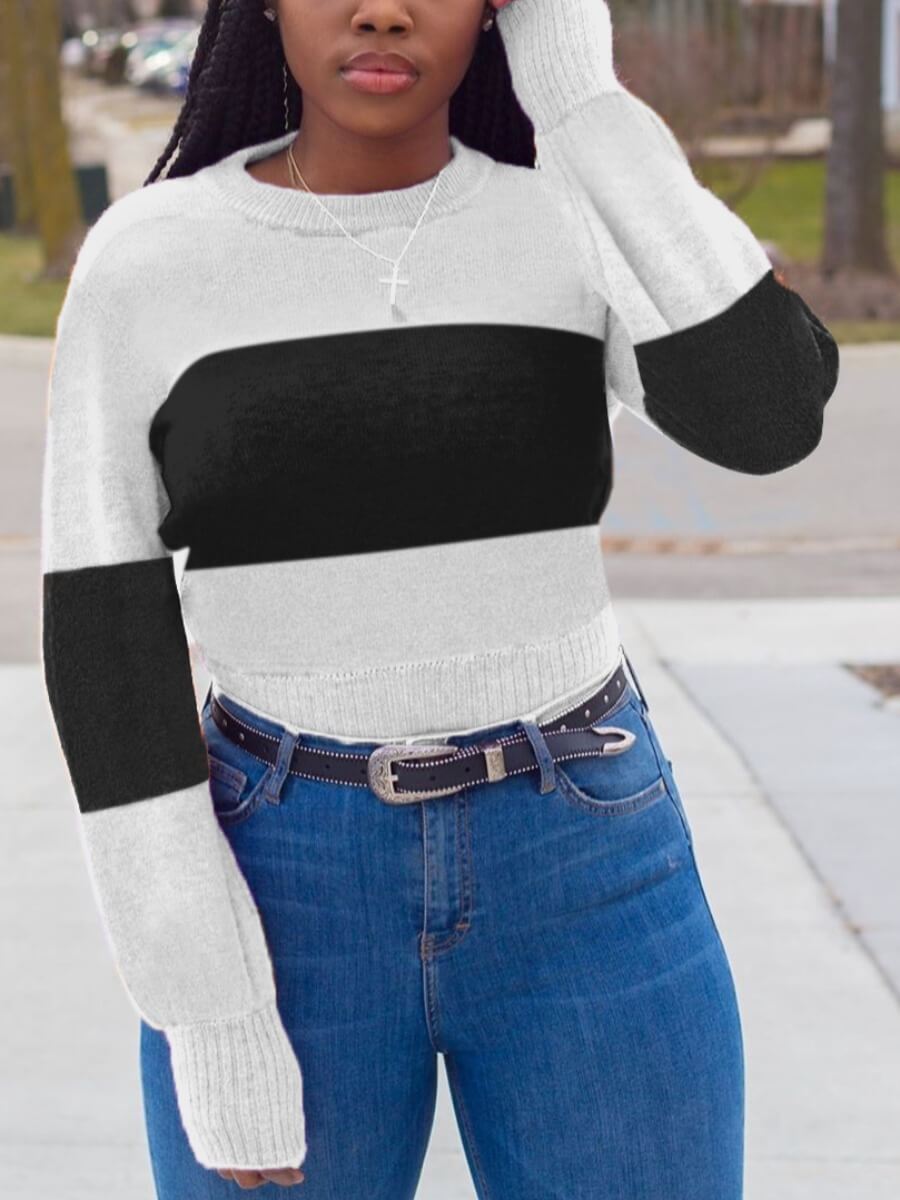 

Lovely Casual O Neck Patchwork Black Sweater