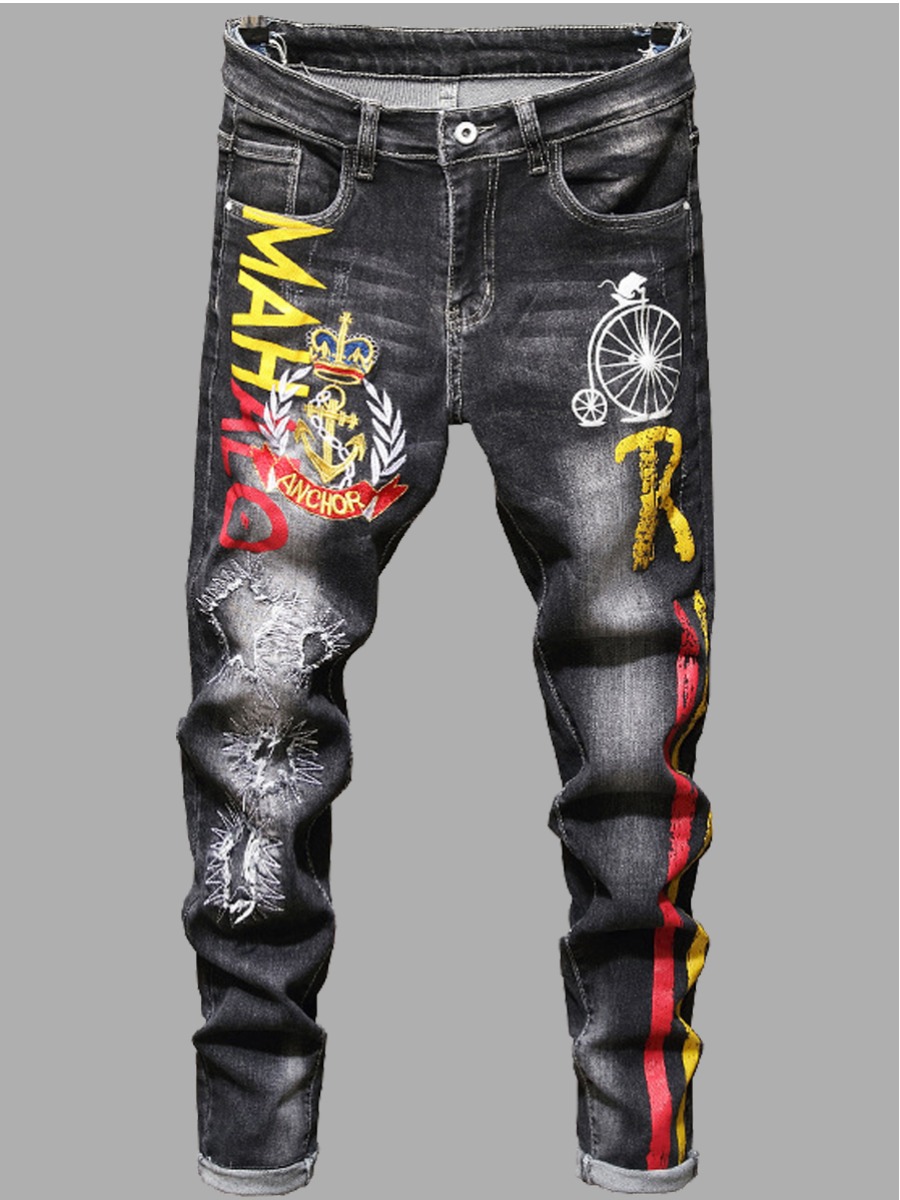 

lovely Street Print Black Men Jeans