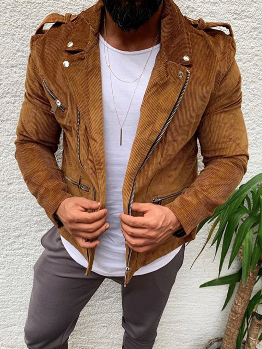 

lovely Stylish Turndown Collar Zipper Design Brown Men Jacket