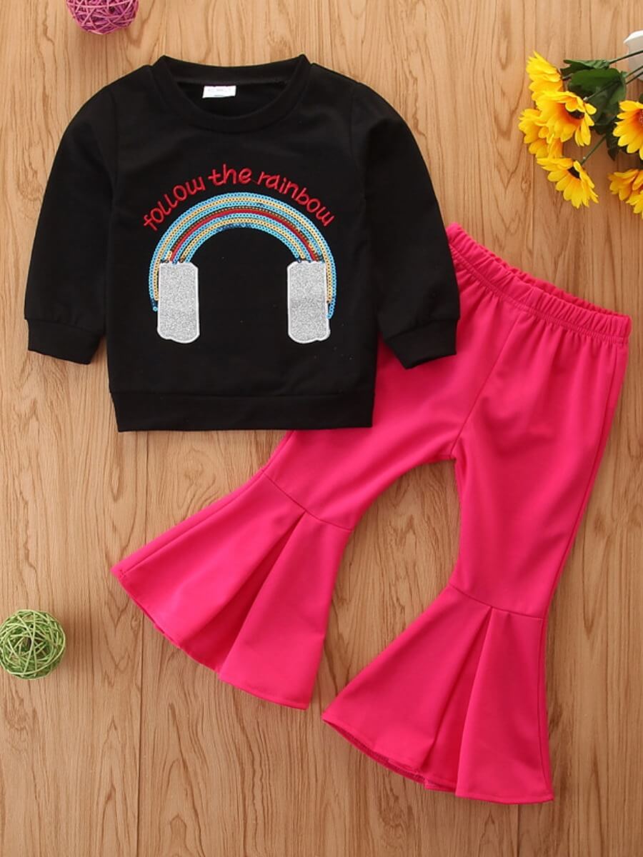 

Lovely Casual O Neck Print Black Girl Two-piece Pants Set