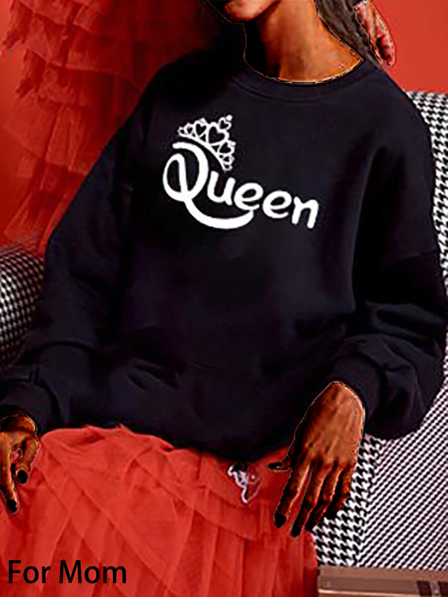 

Lovely Family O Neck Letter Print Black Mom Hoodie, Women