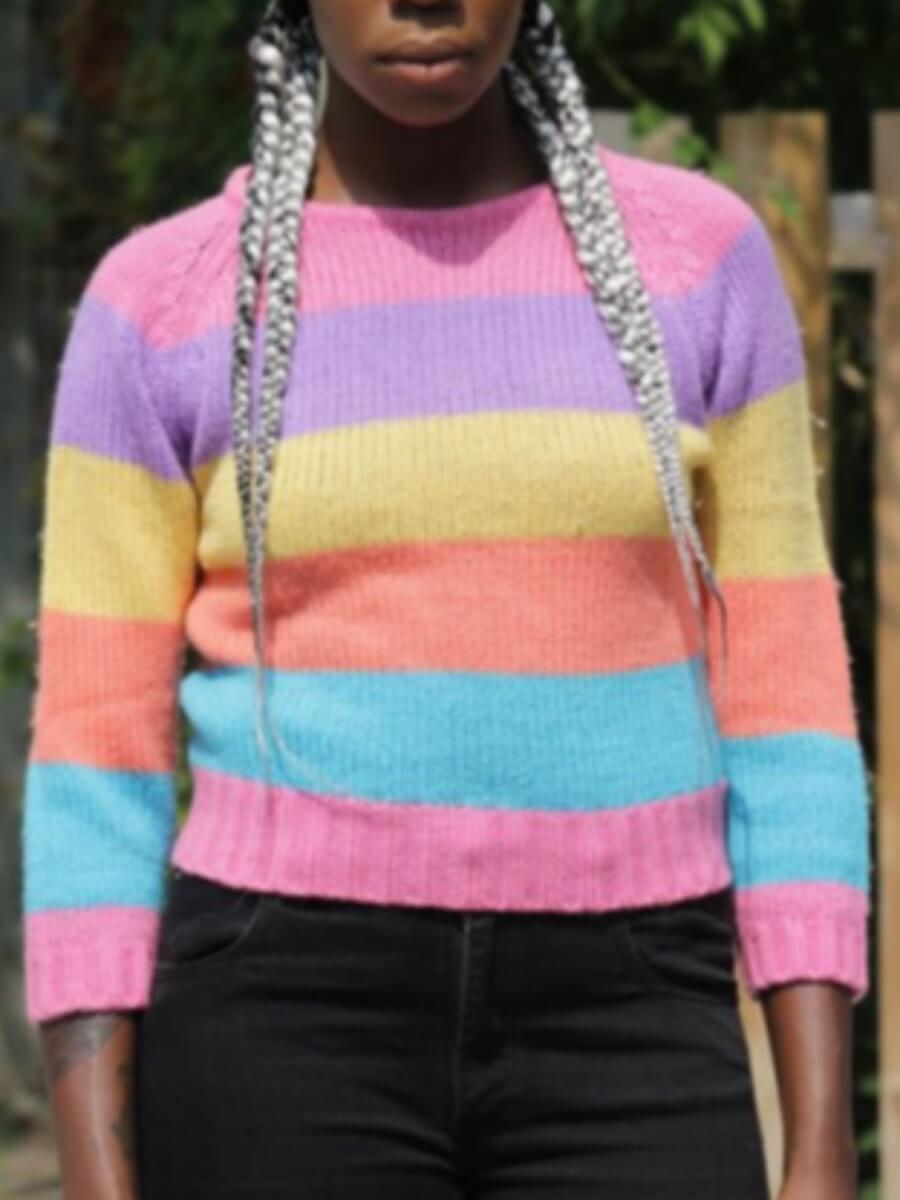 

LW Stylish Rainbow Striped Multicolor Sweater, Multi