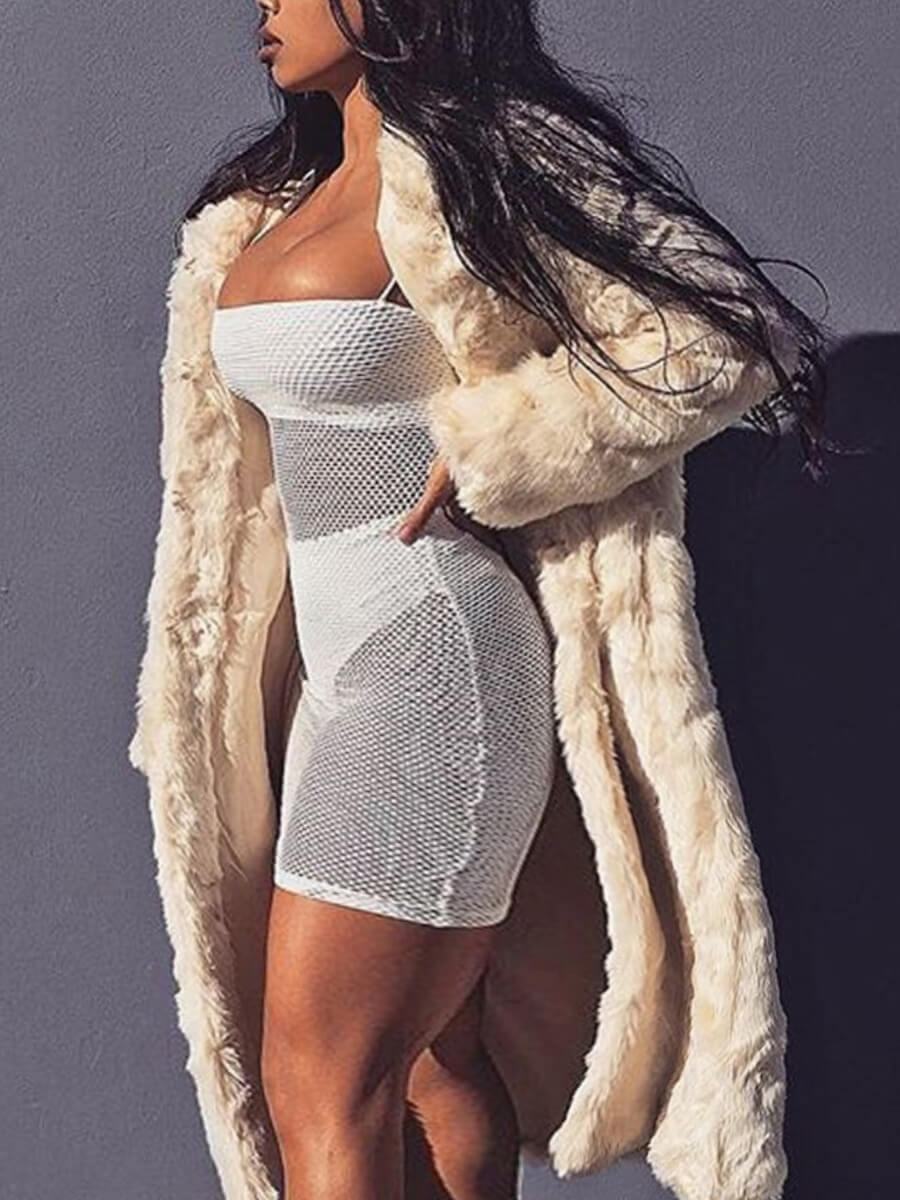 

Lovely Stylish Hooded Collar Loose Beige Plus Size Faux Fur