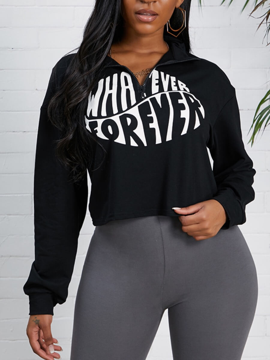 

Lovely Casual Turndown Collar Letter Print Black Hoodie