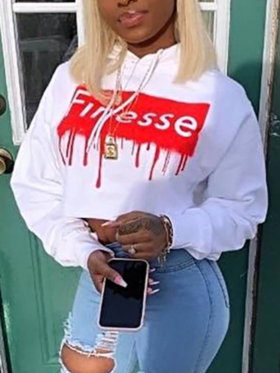 

Lovely Casual Hooded Collar Letter Print White Hoodie