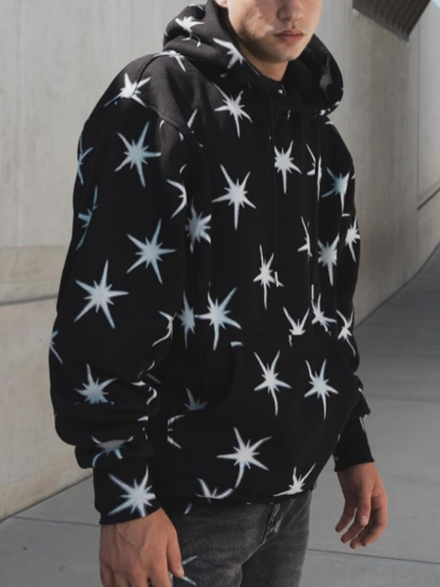 

Lovely Casual Hooded Collar Print Black Men Hoodie