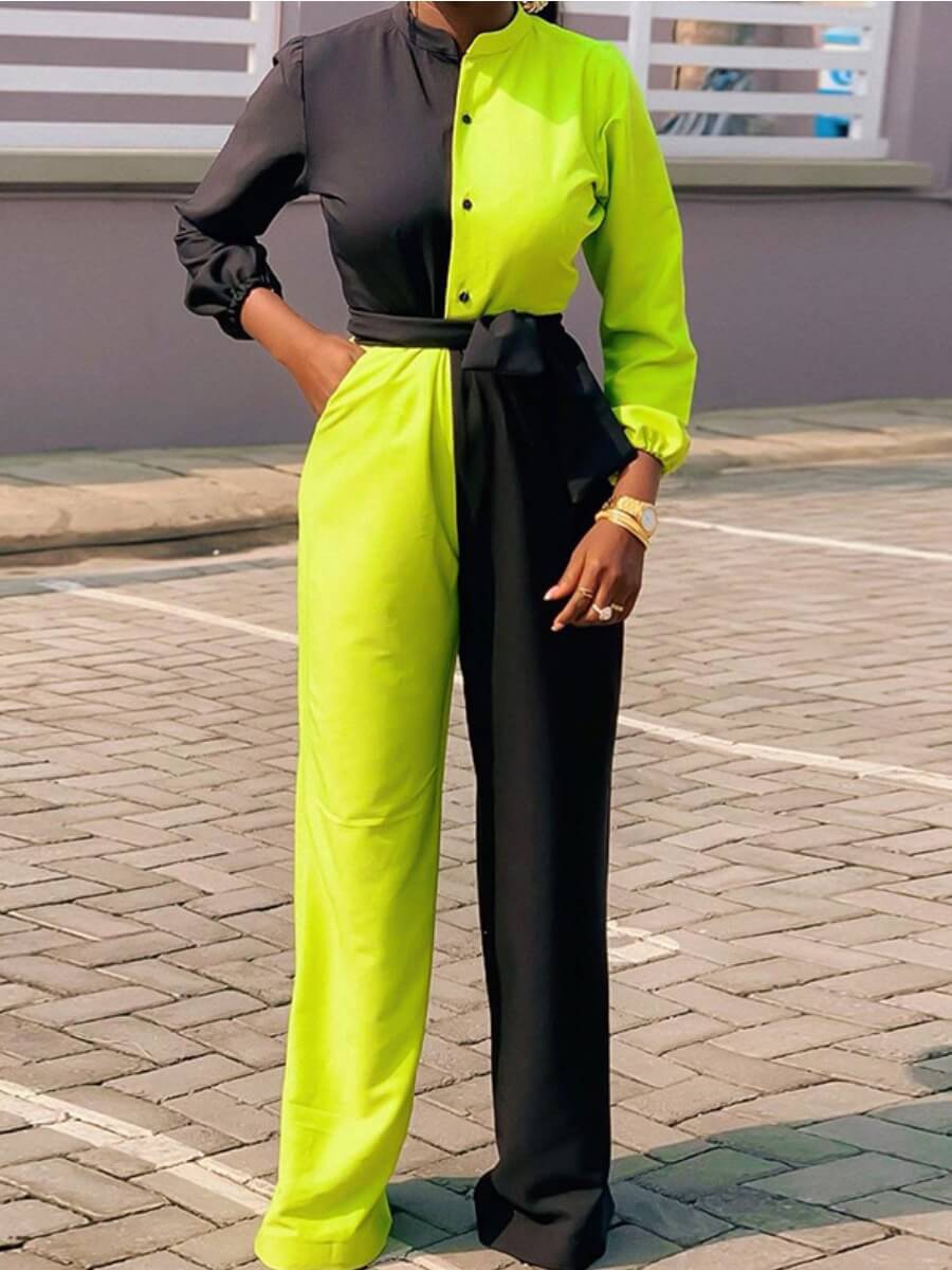 

Lovely Stylish Patchwork Loose Green One-piece Jumpsuit