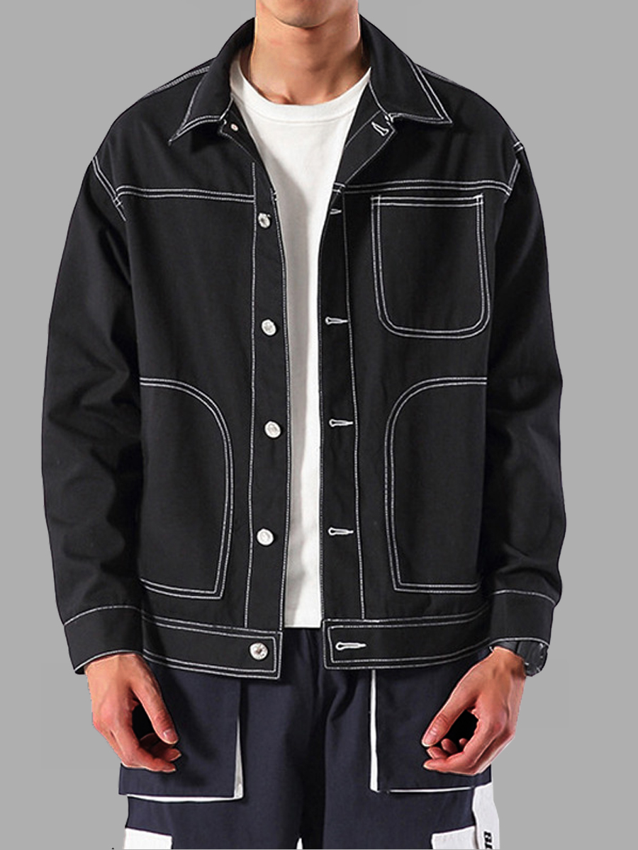 

lovely Stylish Turndown Collar Patchwork Black Men Jacket