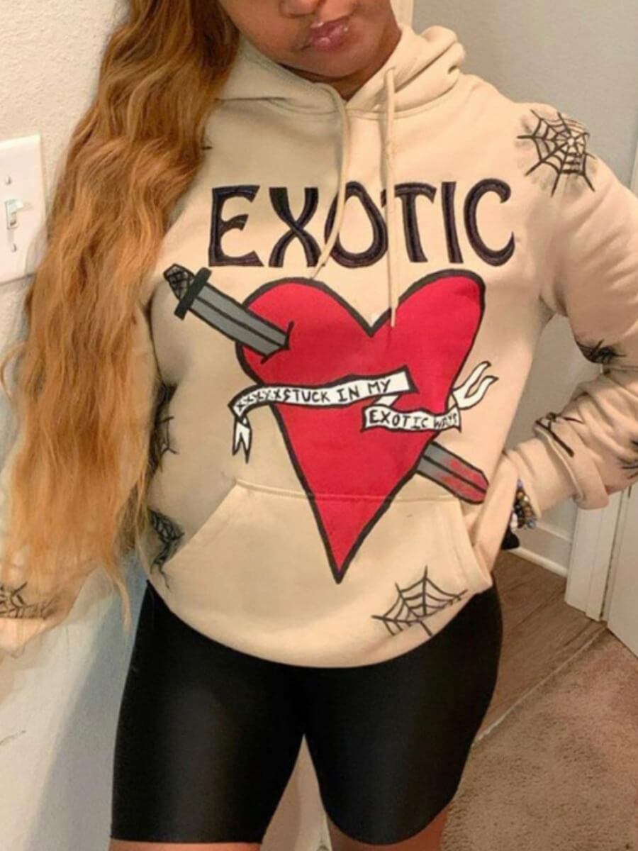 

Lovely Casual Hooded Collar Print Light Camel Hoodie