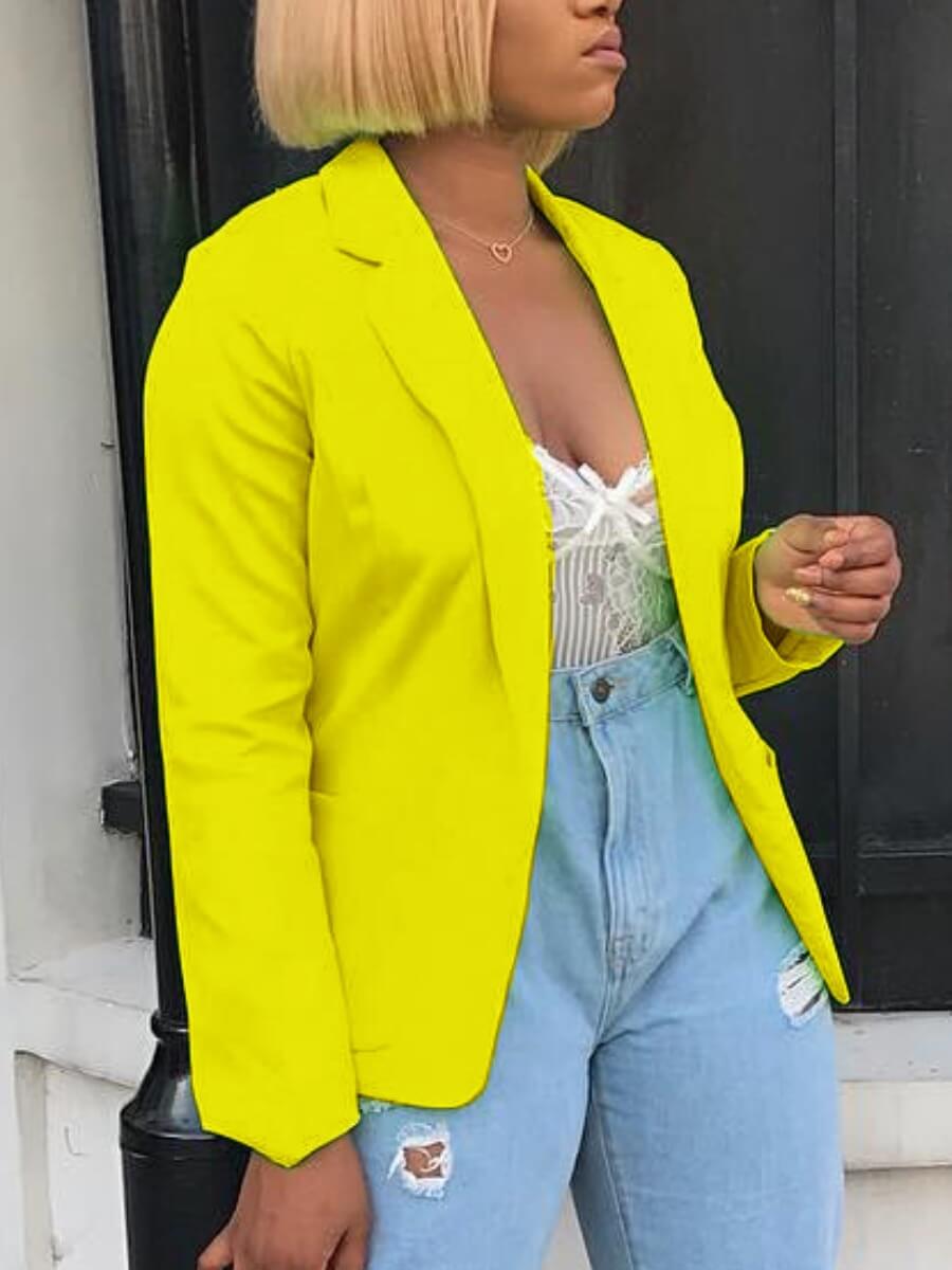 

Lovely Casual Turndown Collar Basic Yellow Blazer