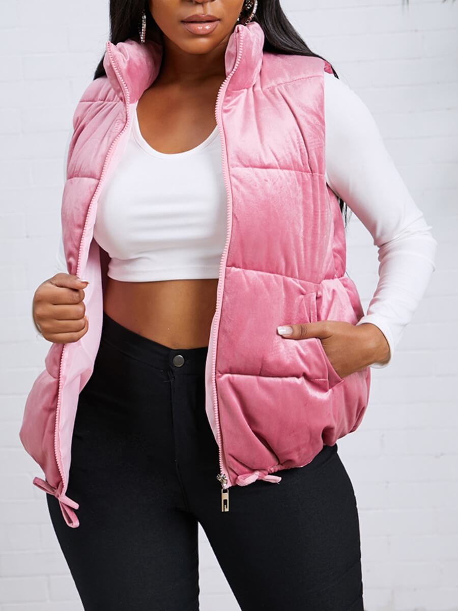 

Lovely Trendy Zipper Design Pink Waistcoat