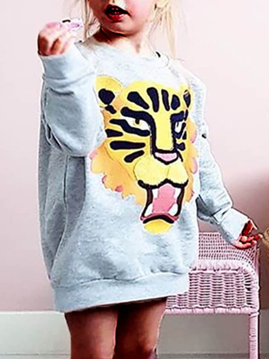 

Lovely Casual O Neck Print Grey Girl Hoodie