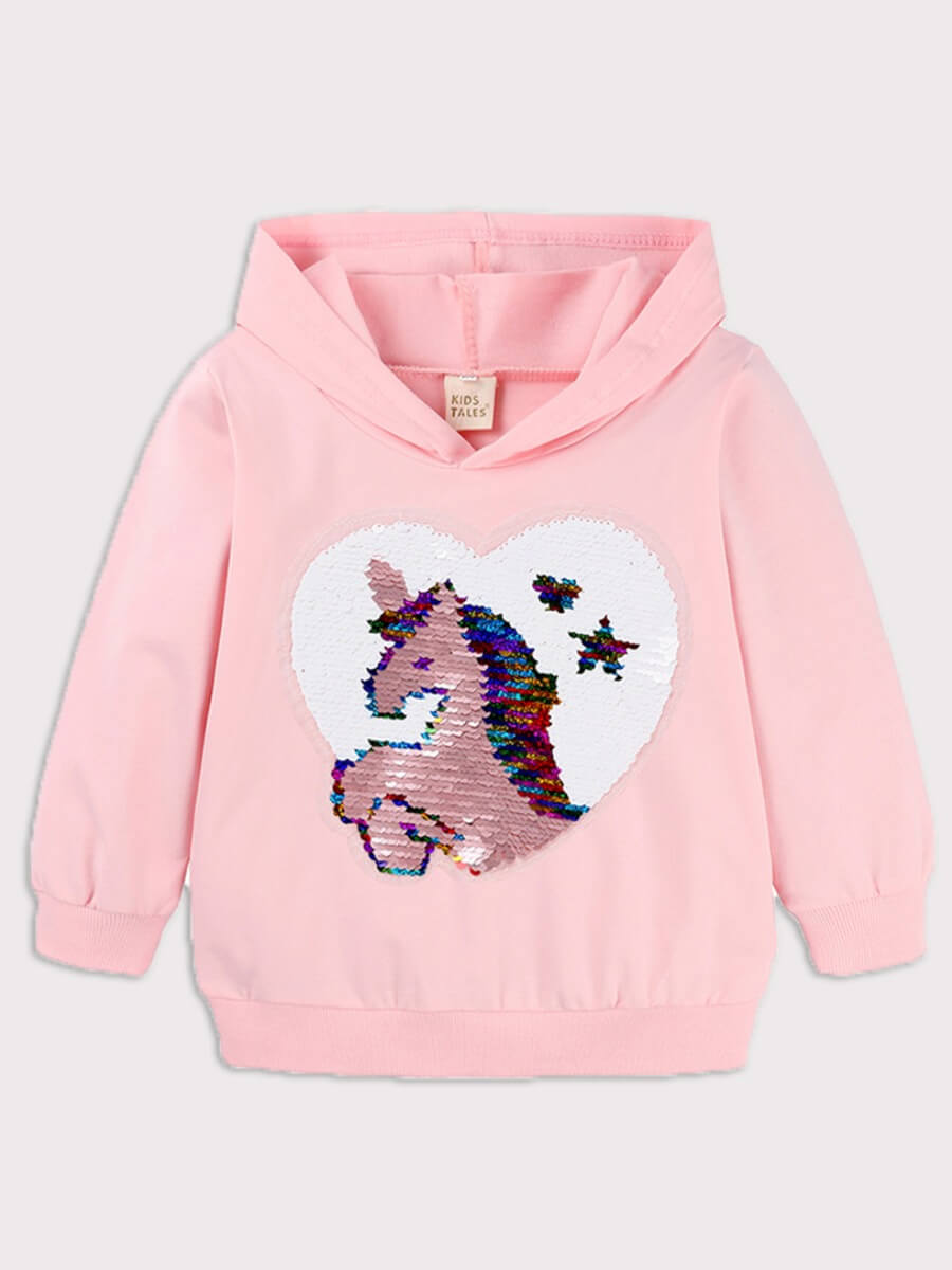 

Lovely Casual Hooded Collar Cartoon Print Pink Girl Hoodie