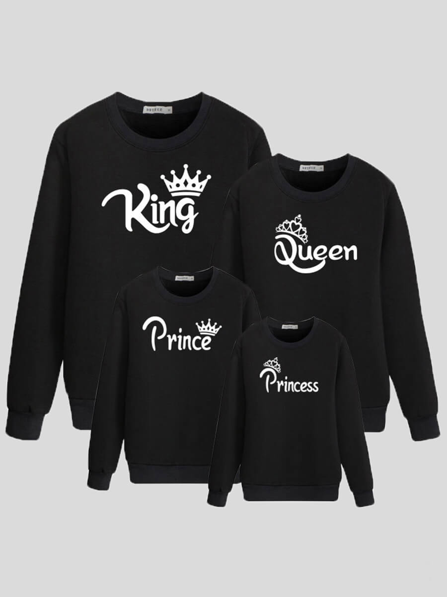 

Lovely Family O Neck Letter Print Black Girl Hoodie, Girls