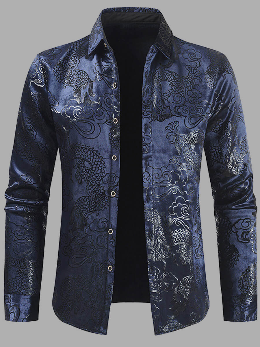 

Lovely Street Turndown Collar Print Dark Blue Jacket