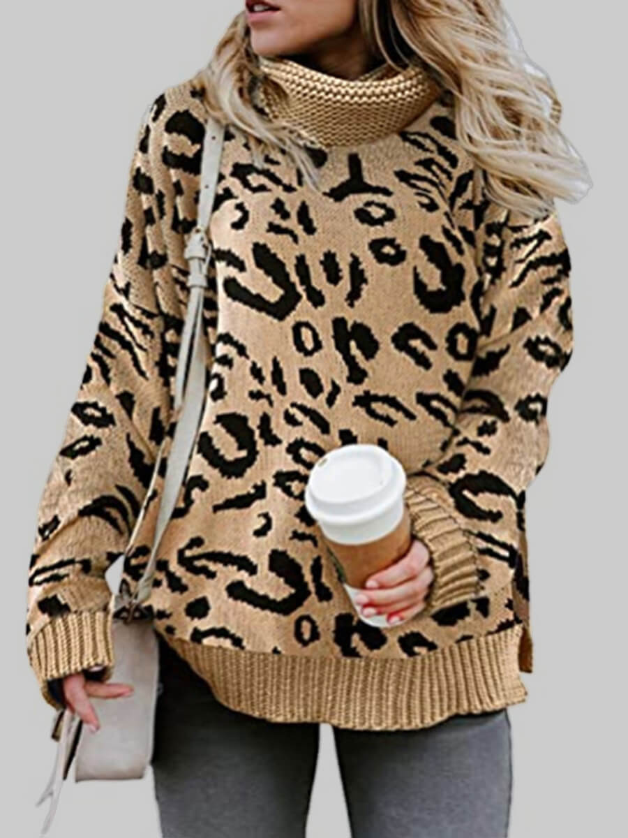 

Lovely Stylish Turtleneck Leopard Print Plus Size Sweater