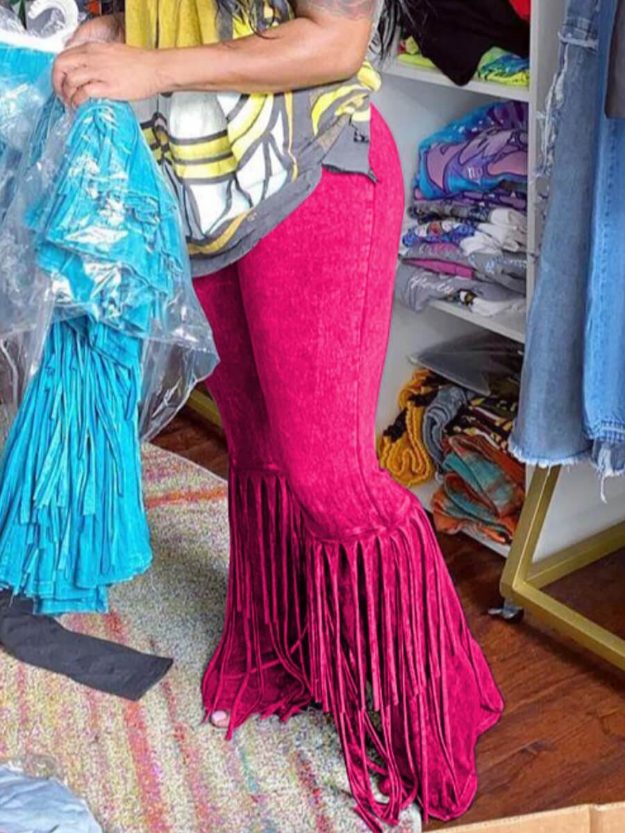 

Lovely Street Tassel Design Rose Red Pants