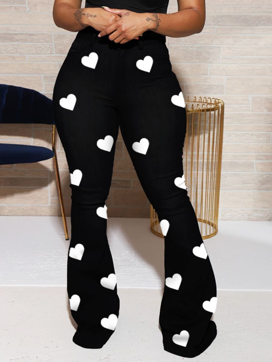 

Lovely Stylish Heart Print Black Jeans