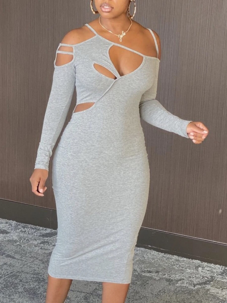 

Lovely Sexy Hollow-out Grey Knee Length Dress