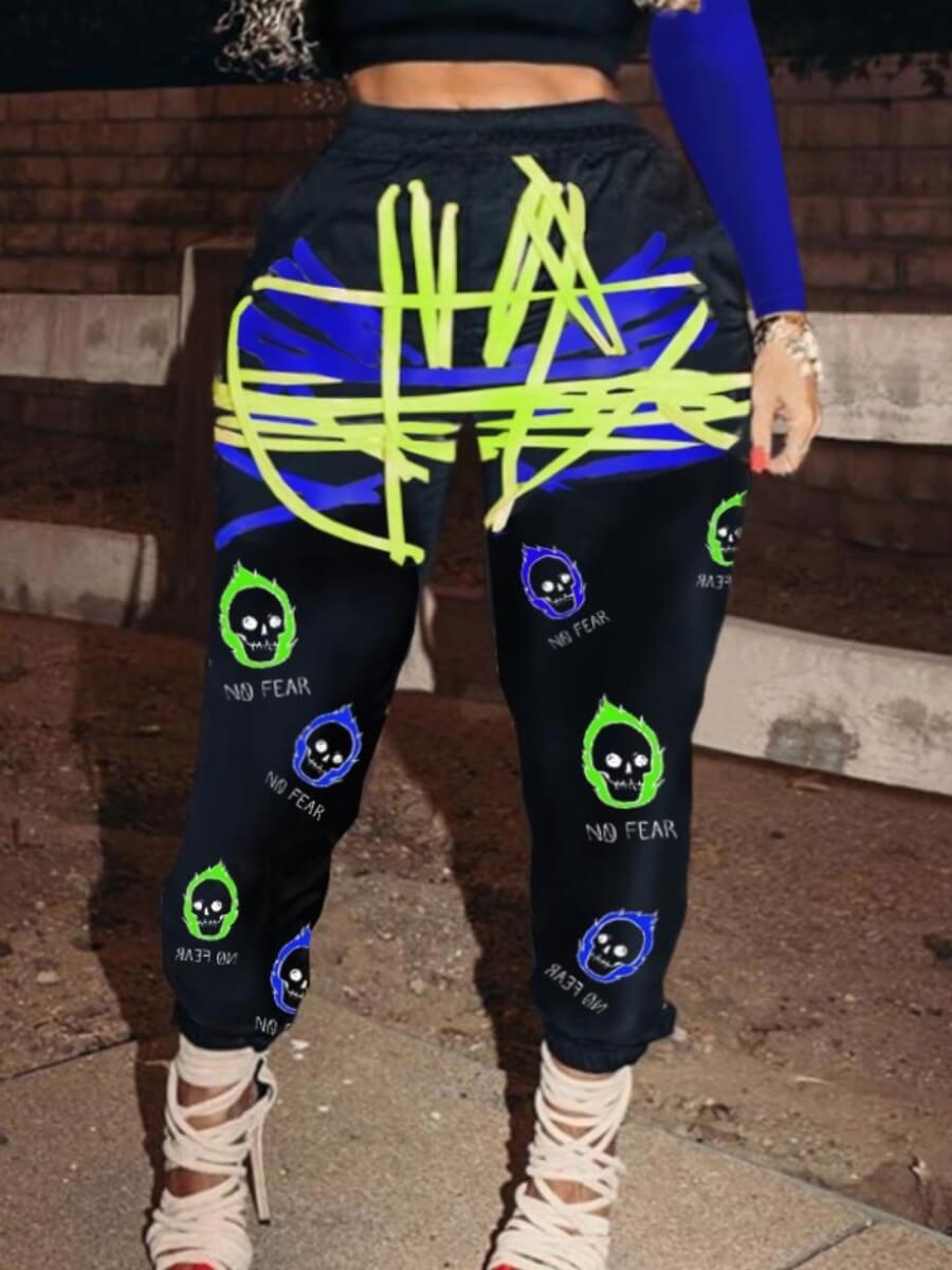 

Lovely Street Print Deep Blue Plus Size Pants