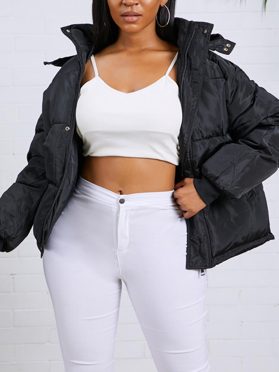 

Lovely Stylish Hooded Collar Zipper Design Black Parka
