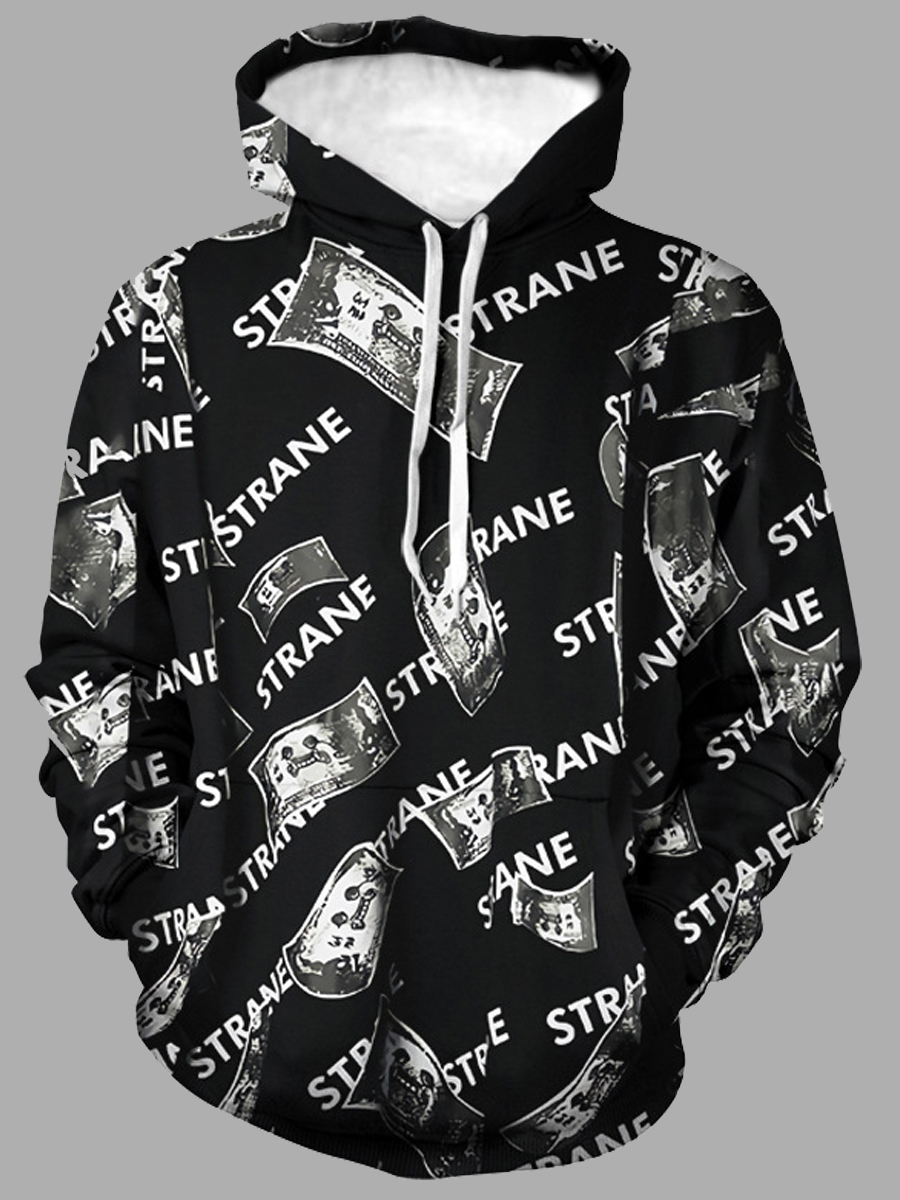 

lovely Street Hooded Collar Letter Print Black Men Hoodie