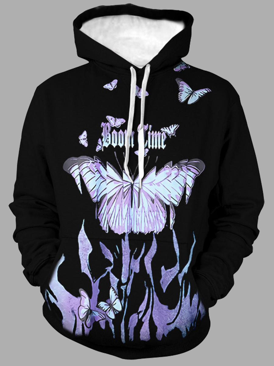 

lovely Casual Hooded Collar Butterfly Print Black Men Hoodie