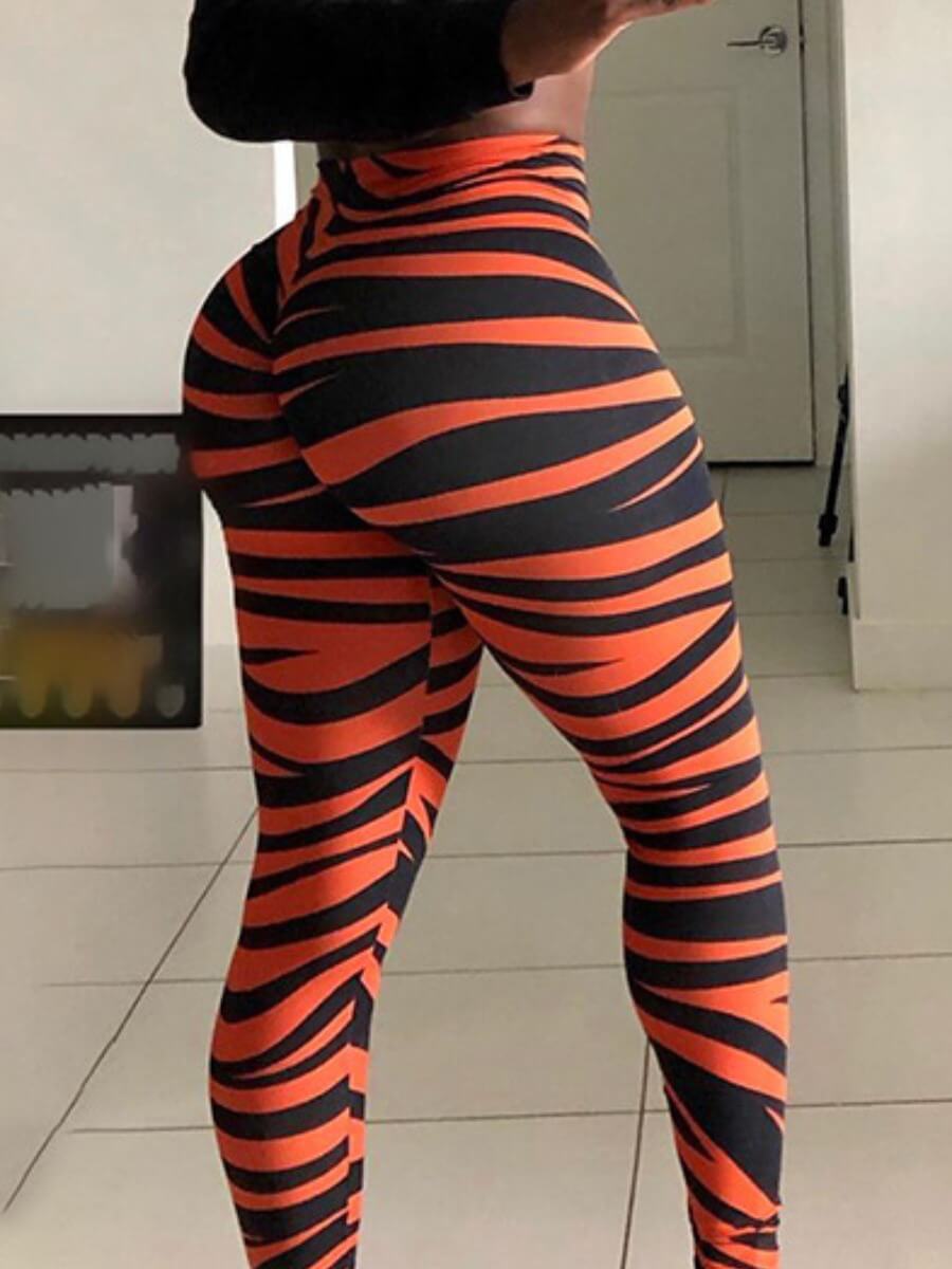 

Lovely Casual Striped Print Skinny Orange Leggings