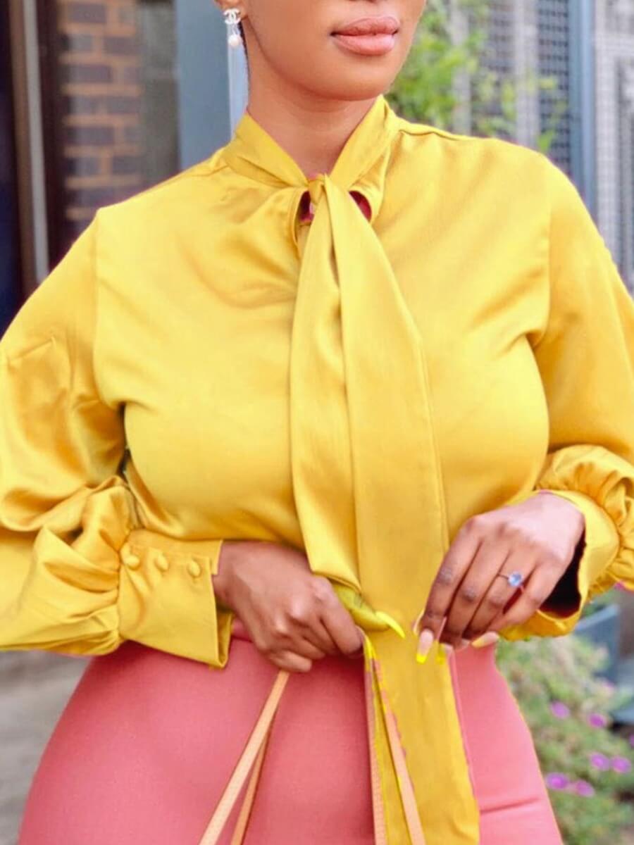 

Lovely Trendy Lace-up Yellow Blouse