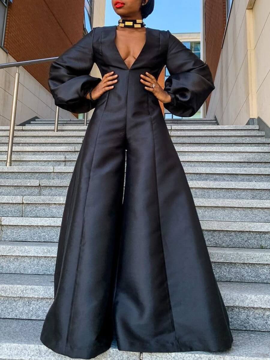 

Lovely Trendy Deep V Neck Black One-piece Jumpsuit
