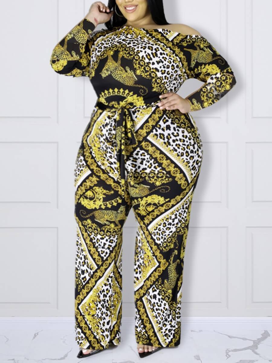 

Lovely Stylish Versace Print Black Plus Size One-piece Jumpsuit