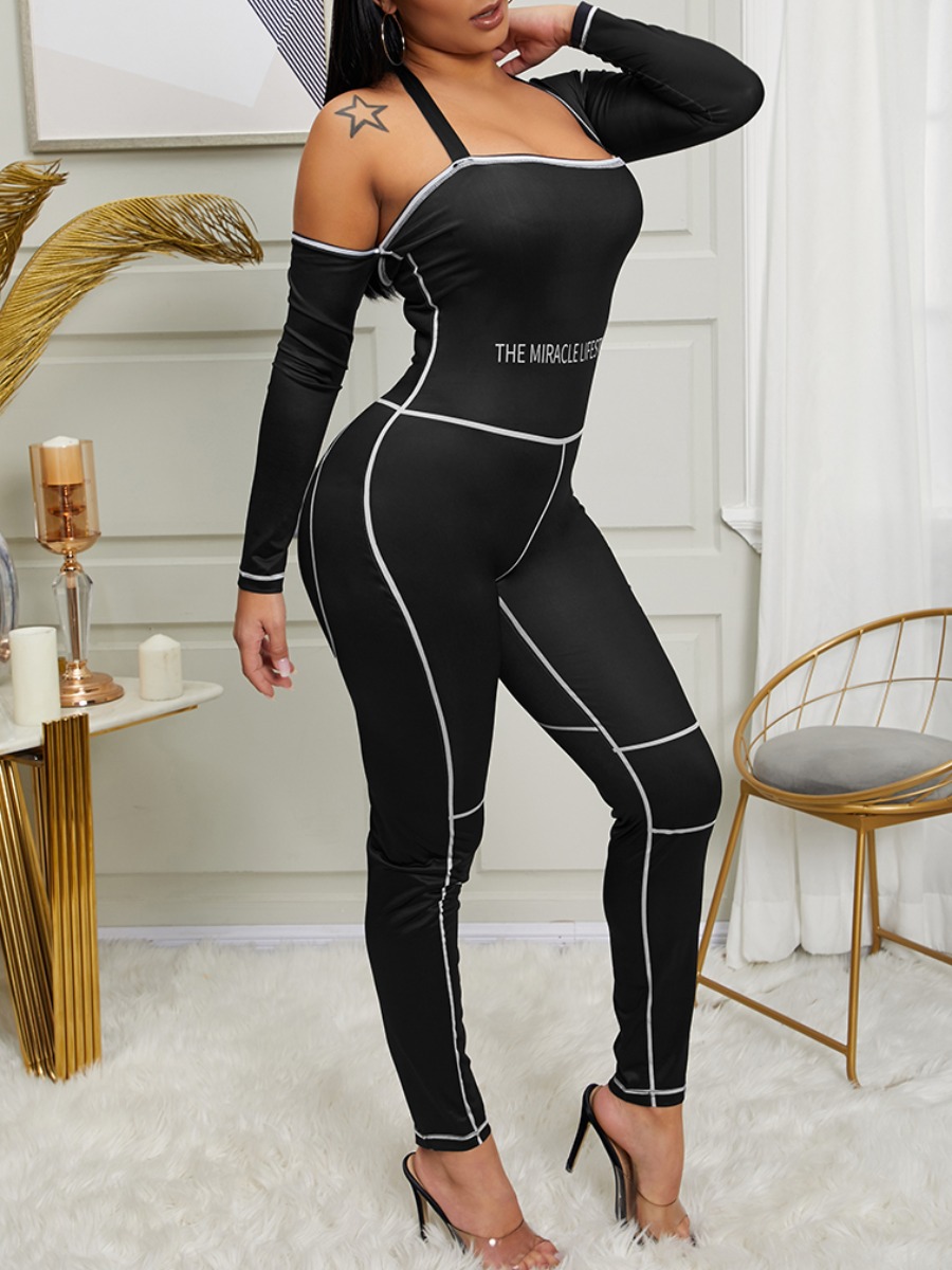 

Lovely Trendy Patchwork Black One-piece Jumpsuit