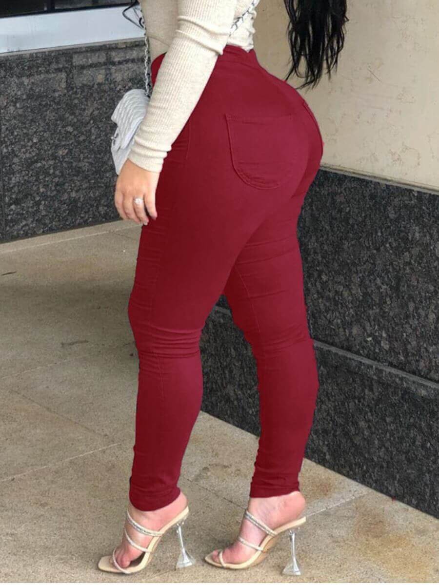 

Lovely Casual Basic Skinny Wine Red Jeans
