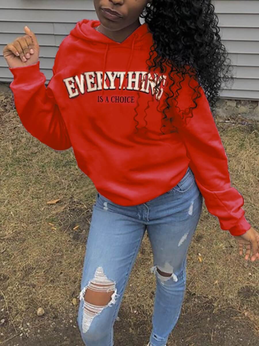 

Lovely Casual Hooded Collar Letter Print Red Hoodie