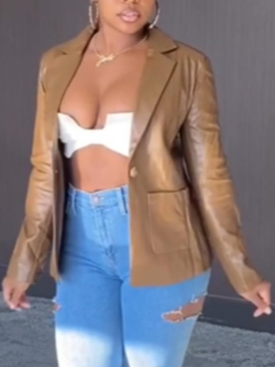 

Lovely Casual Turn-back Collar Pocket Patched Khaki Blazer