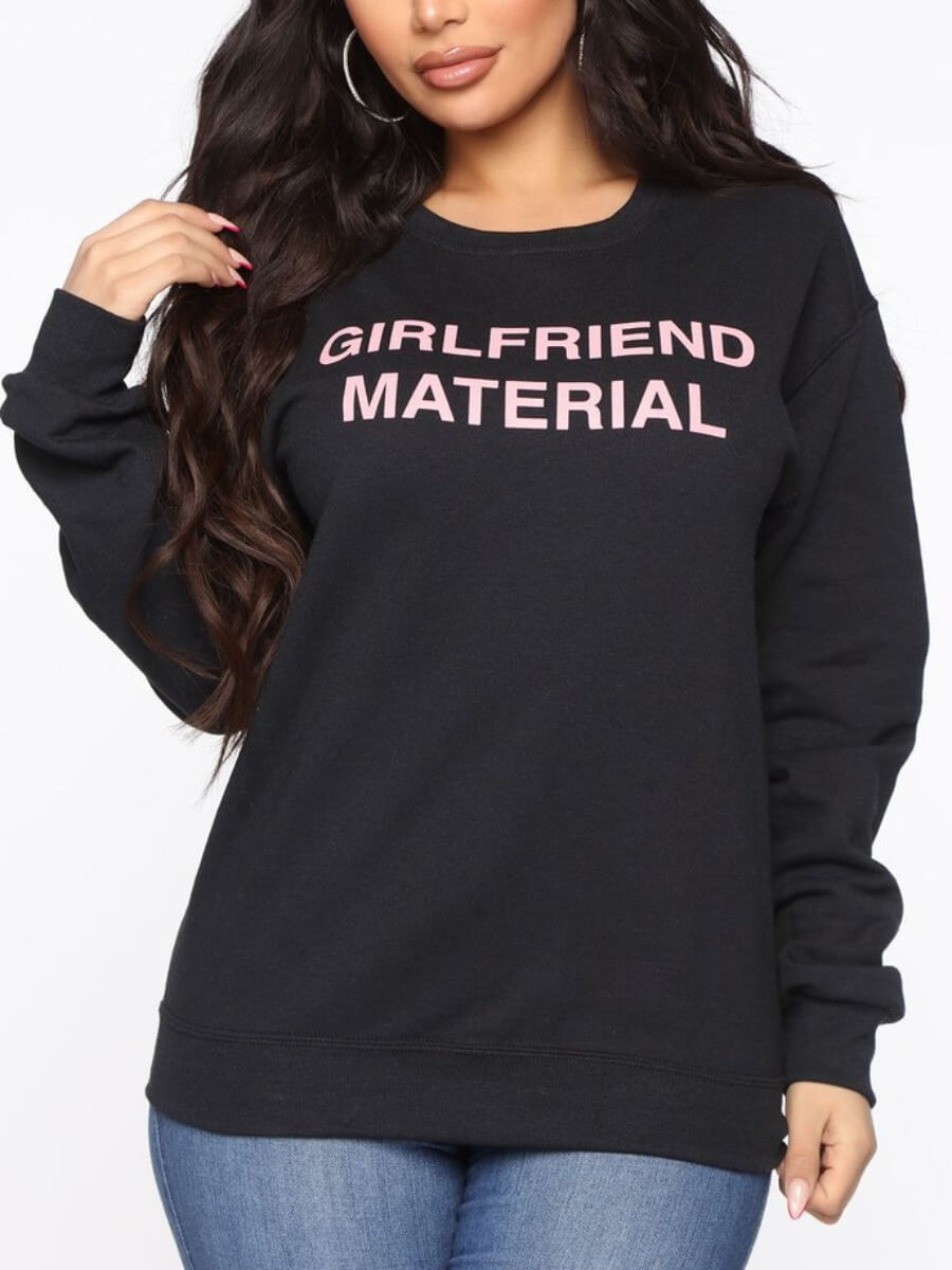 

Lovely Casual O Neck Letter Print Black Hoodie