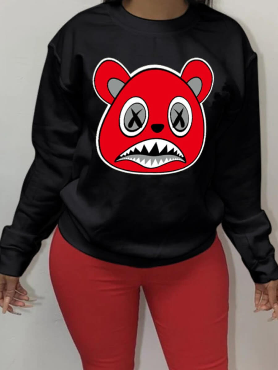 

Lovely Casual O Neck Print Black Hoodie