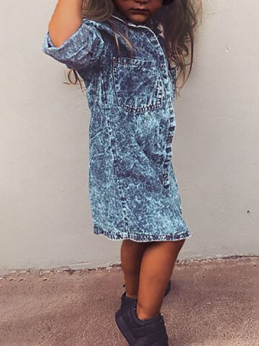 

Lovely Casual Shirt Collar Pocket Patched Baby Blue Girl Blouse