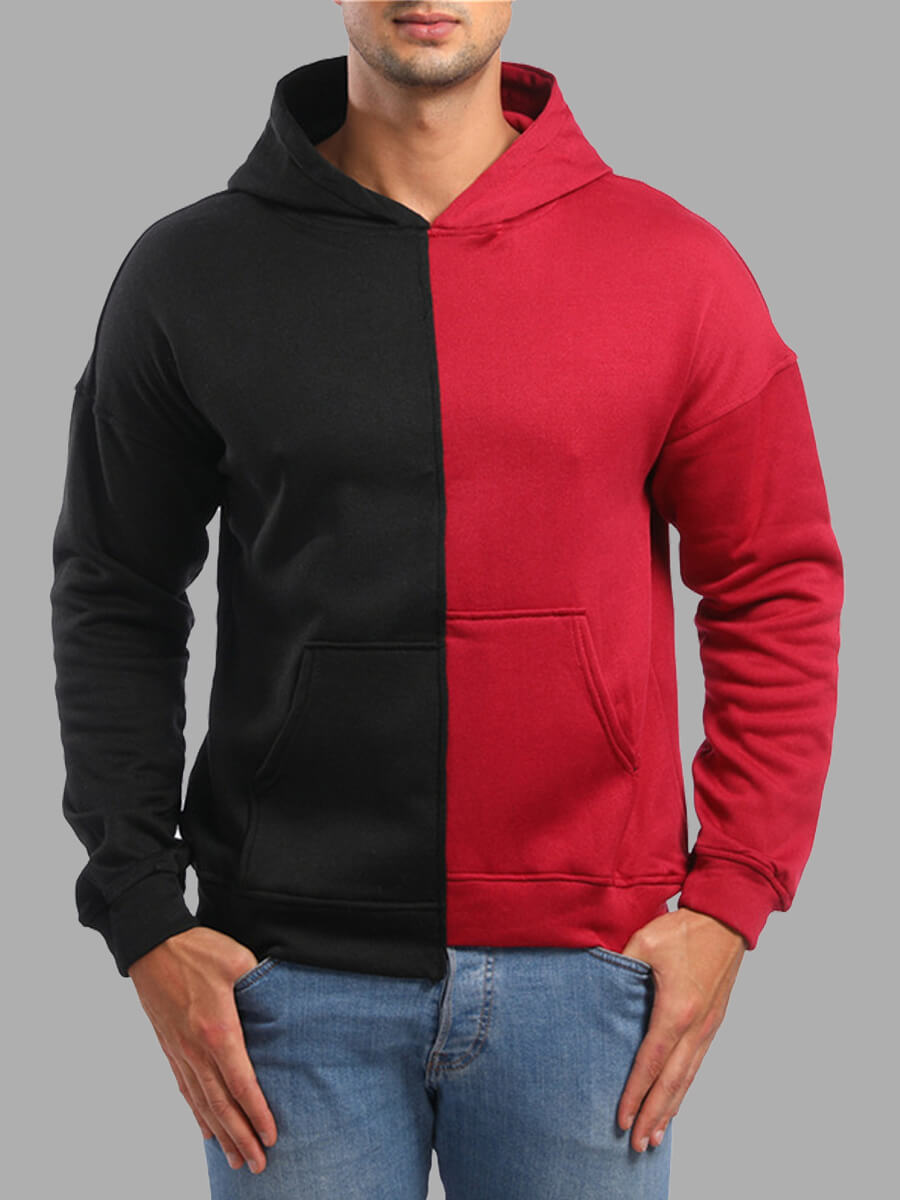 

Lovely Leisure Hooded Collar Patchwork Red Men Hoodie