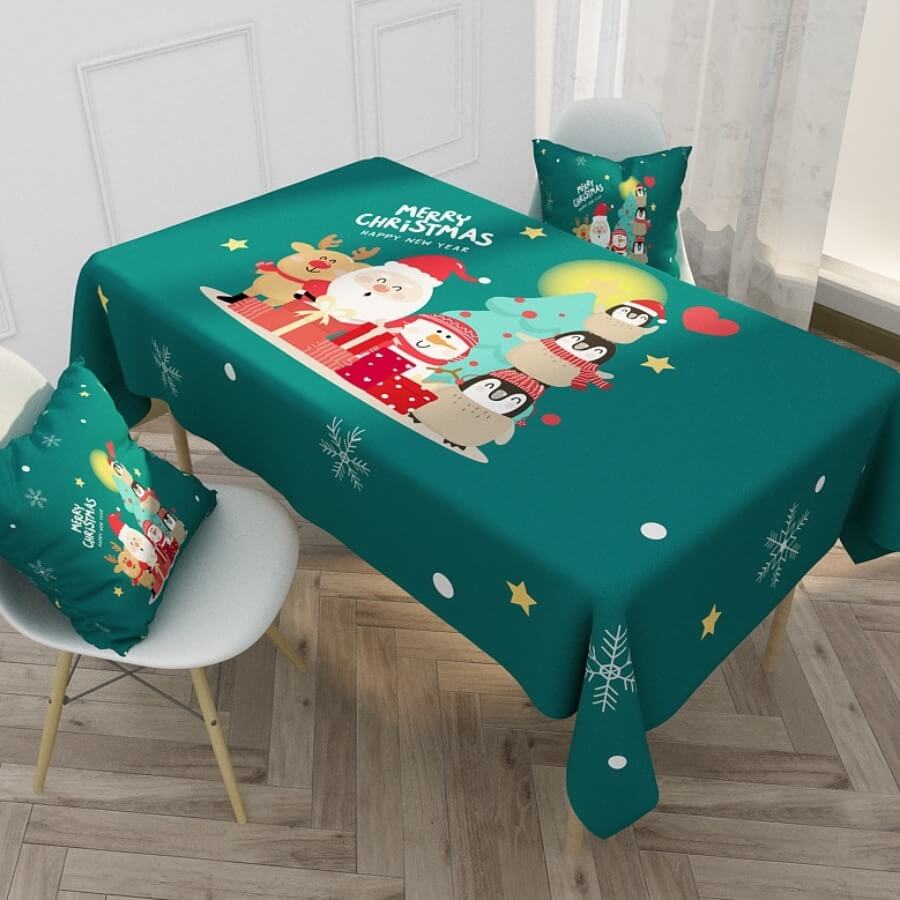 

Lovely Christmas Day Print Green Table Linens