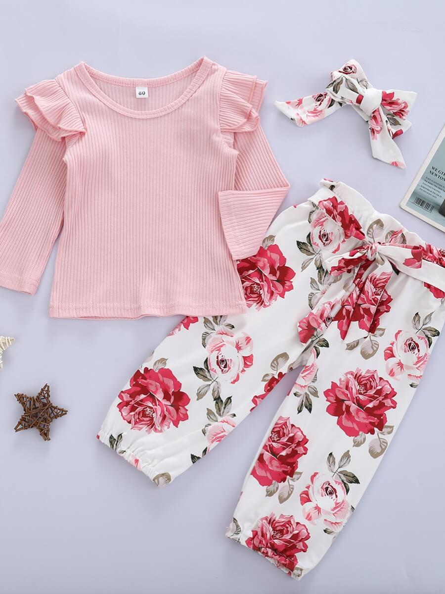 

Lovely Sweet O Neck Print Pink Girl Two-piece Pants Set