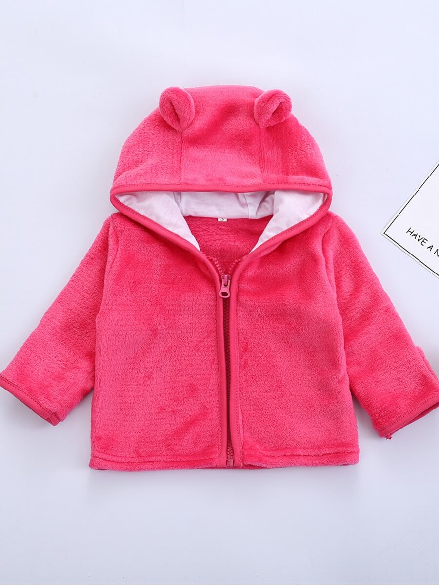 

Lovely Casual Hooded Collar Zipper Design Rose Red Girl Coat