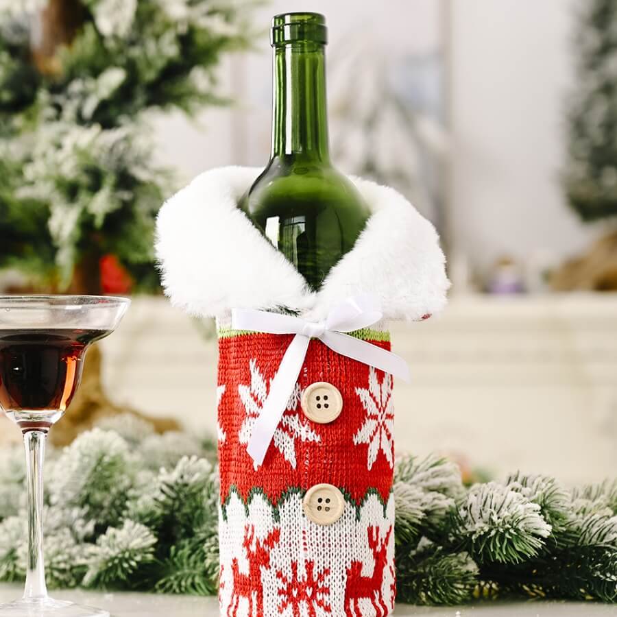 

Lovely Christmas Day Print Patchwork Red Decorative Wine Bag