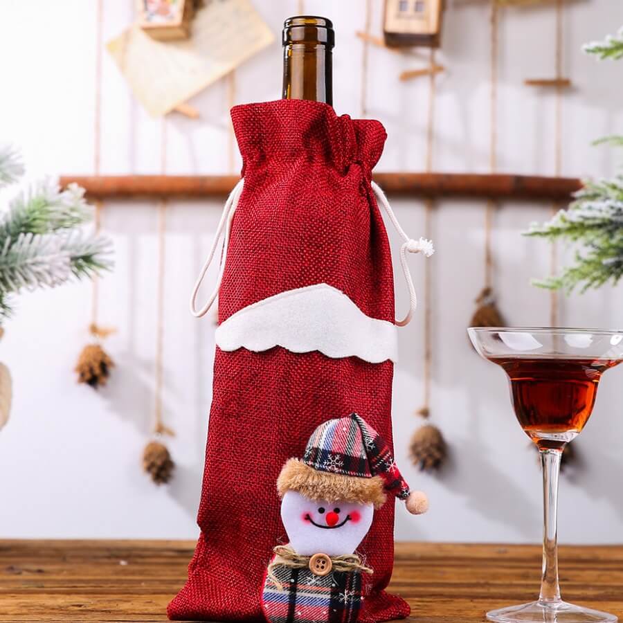 

Lovely Christmas Day Cartoon Red Wine Bag