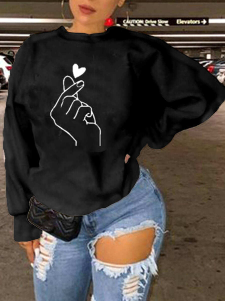 

Lovely Casual Hooded Collar Print Black Plus Size Hoodie