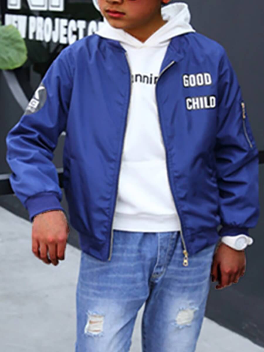 

Lovely Casual Letter Zipper Design Deep Blue Boy Coat