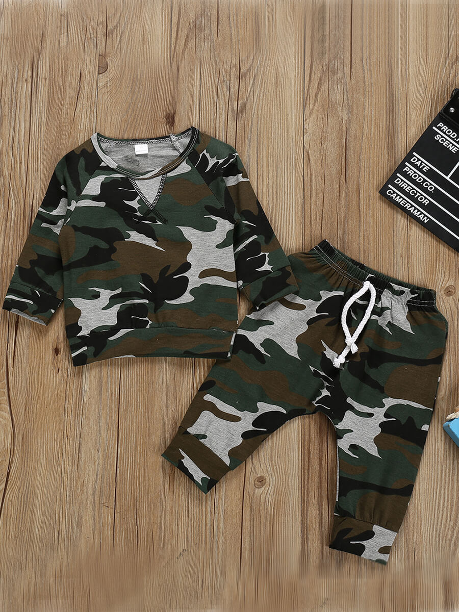 

Lovely Sportswear O Neck Camo Print Boy Two-piece Pants Set